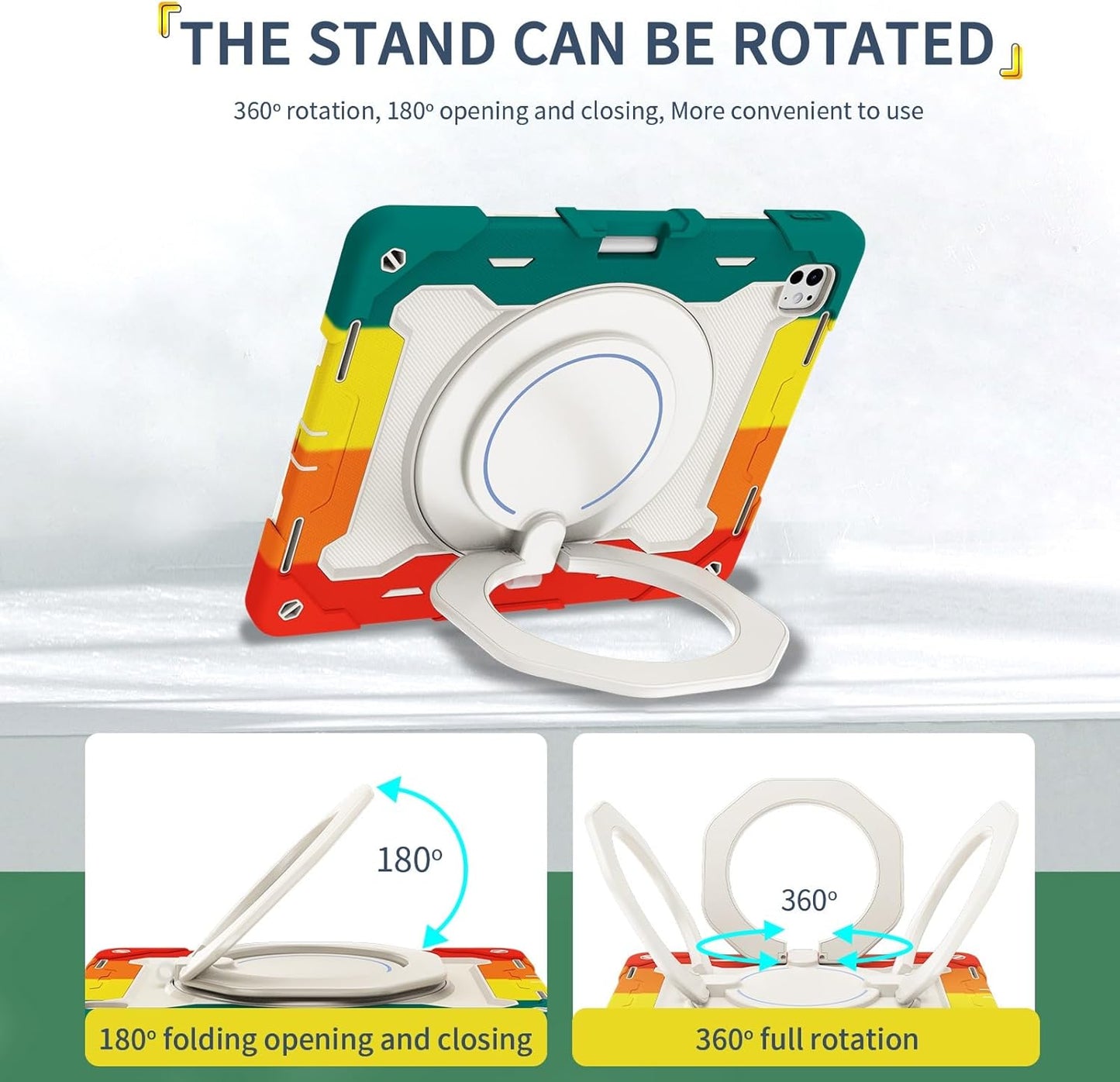 Rugged Protective Case w/folded Handle iPad 10.9" 10th / A16 11th Gen - Red Rainbow