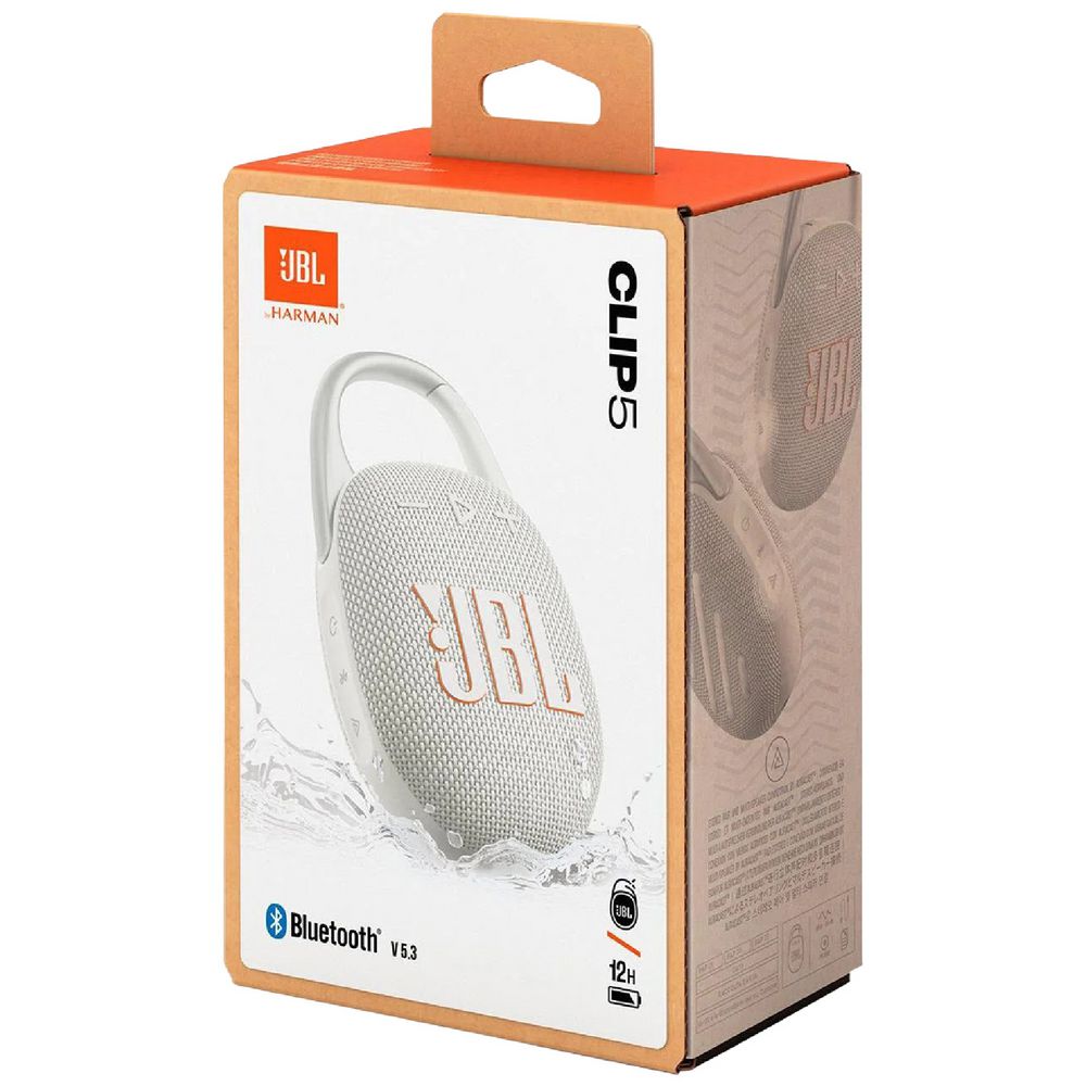 JBL Clip 5 Portable Bluetooth Speaker - White (Australia Stock)
