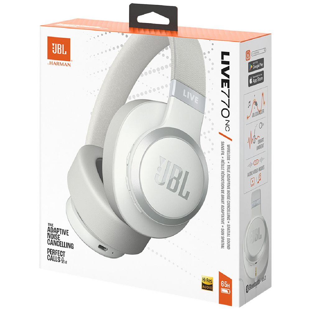 JBL Live 770 True Adaptive Noise Cancelling Wireless Over-Ear Headphones - White (Australia Stock)