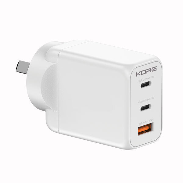 Kore Wall Charger 65W 3 Port PD GaN USB C & USB A