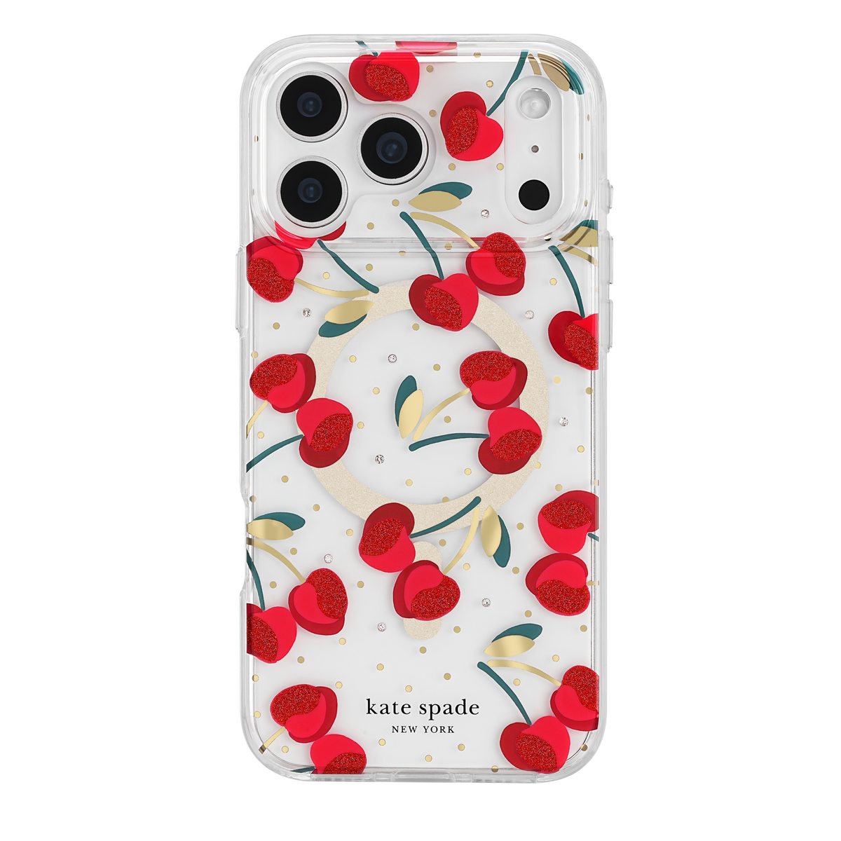 Kate Spade Cherry Dot MagSafe Case for iPhone 18 Pro 2026 - Clear / Red & Gold