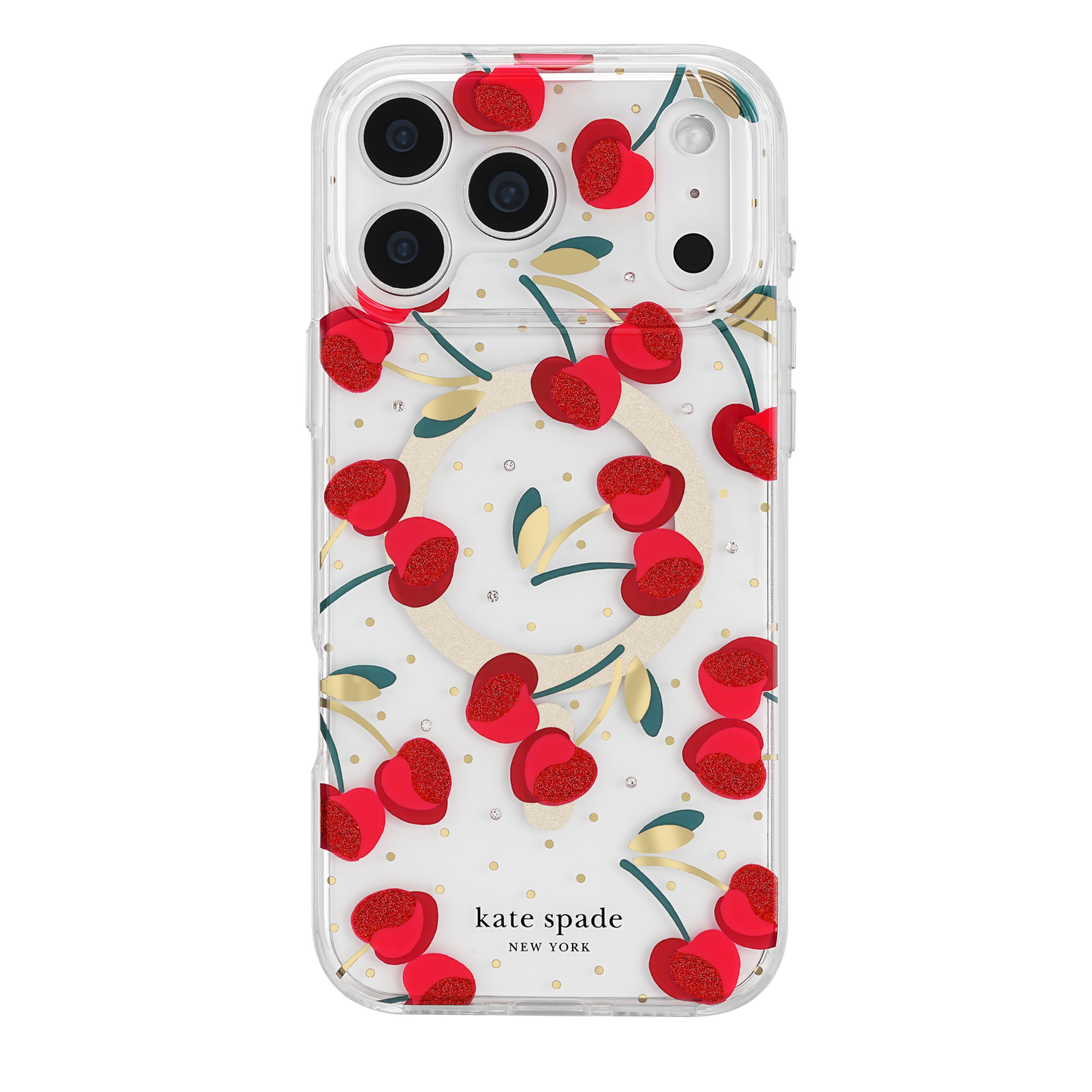 Kate Spade Cherry Dot MagSafe Case for iPhone 18 Pro Max 2026 - Clear / Red & Gold
