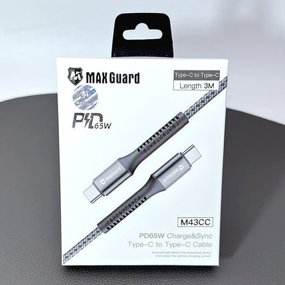 MaxGuard - PD65W Charge & Sync Cable for Type C to C 3M [M43CC] - BLACK