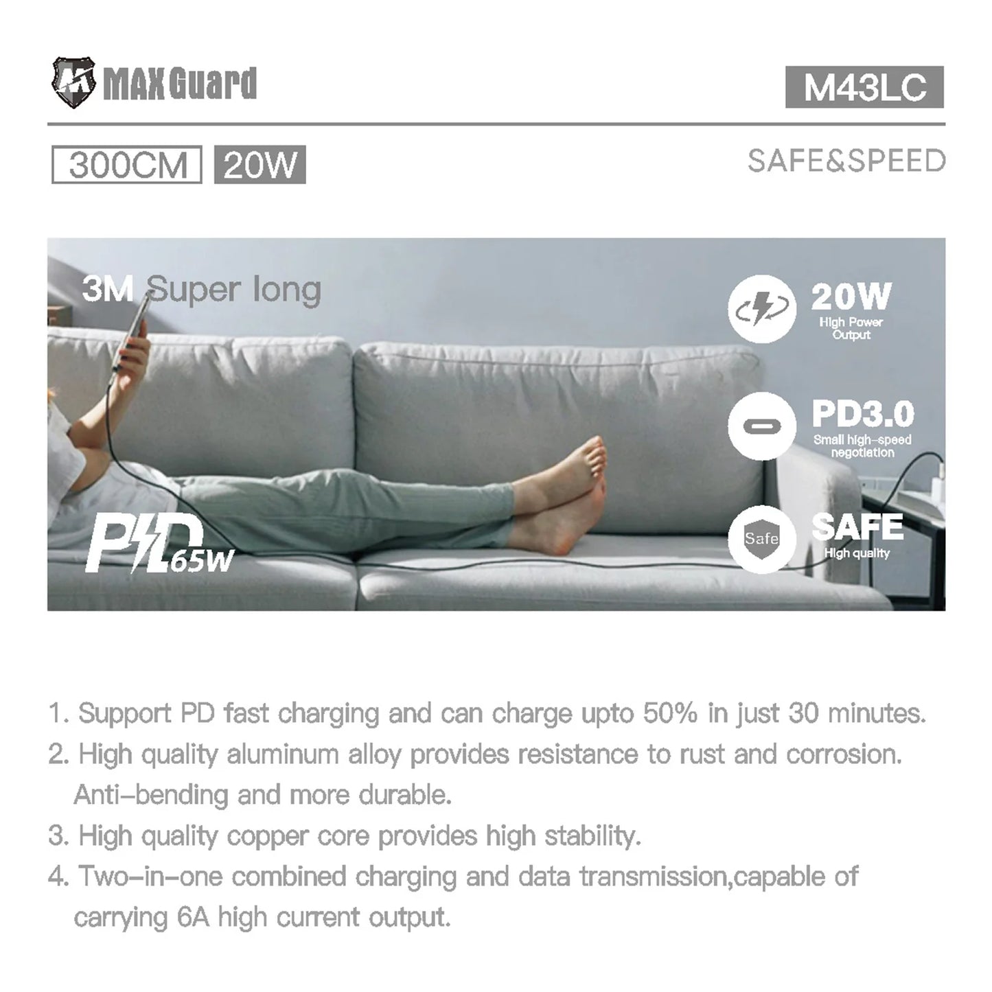 MaxGuard 3M 20W Type C to Lightning Cable [M43LC]