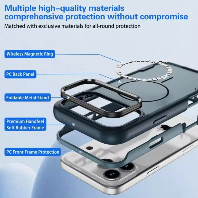 MaxGuard Dual-Layer MagSafe Case with Camera Ring Kickstand for iPhone 17 Pro Max - Black