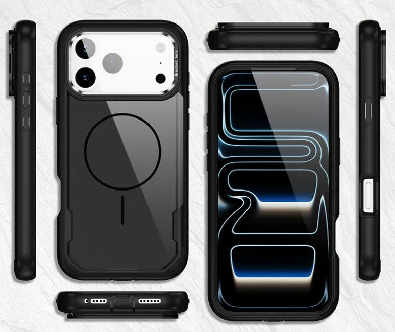 MaxGuard Dual-Layer MagSafe Case with Camera Ring Kickstand for iPhone 17 Pro Max - Black