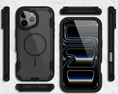 MaxGuard Dual-Layer MagSafe Case with Camera Ring Kickstand for iPhone 17 - Black
