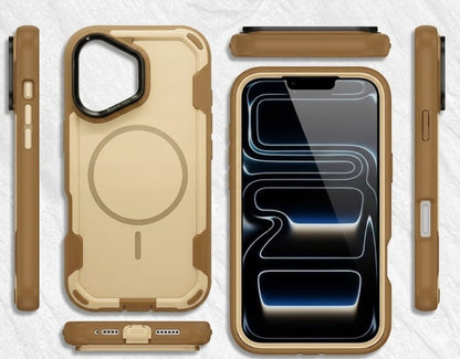 MaxGuard Dual-Layer MagSafe Case with Camera Ring Kickstand for iPhone 17 - Brown