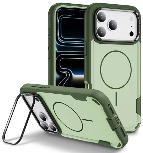 MaxGuard Dual-Layer MagSafe Case with Camera Ring Kickstand for iPhone 17 Pro Max - Green