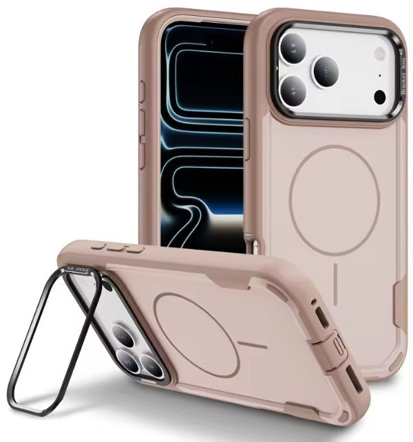 MaxGuard Dual-Layer MagSafe Case with Camera Ring Kickstand for iPhone 17 Pro Max - Pink