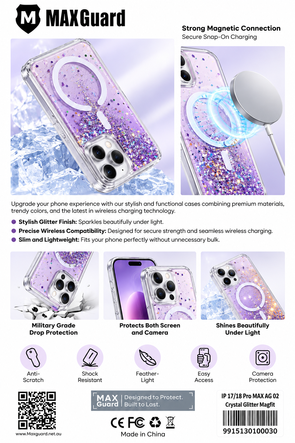 MAXGUARD Kinglink Glitter MagFit Hard Case - iPhone 18 Pro Max / 17 Pro Max 6.9'' - Iridescent