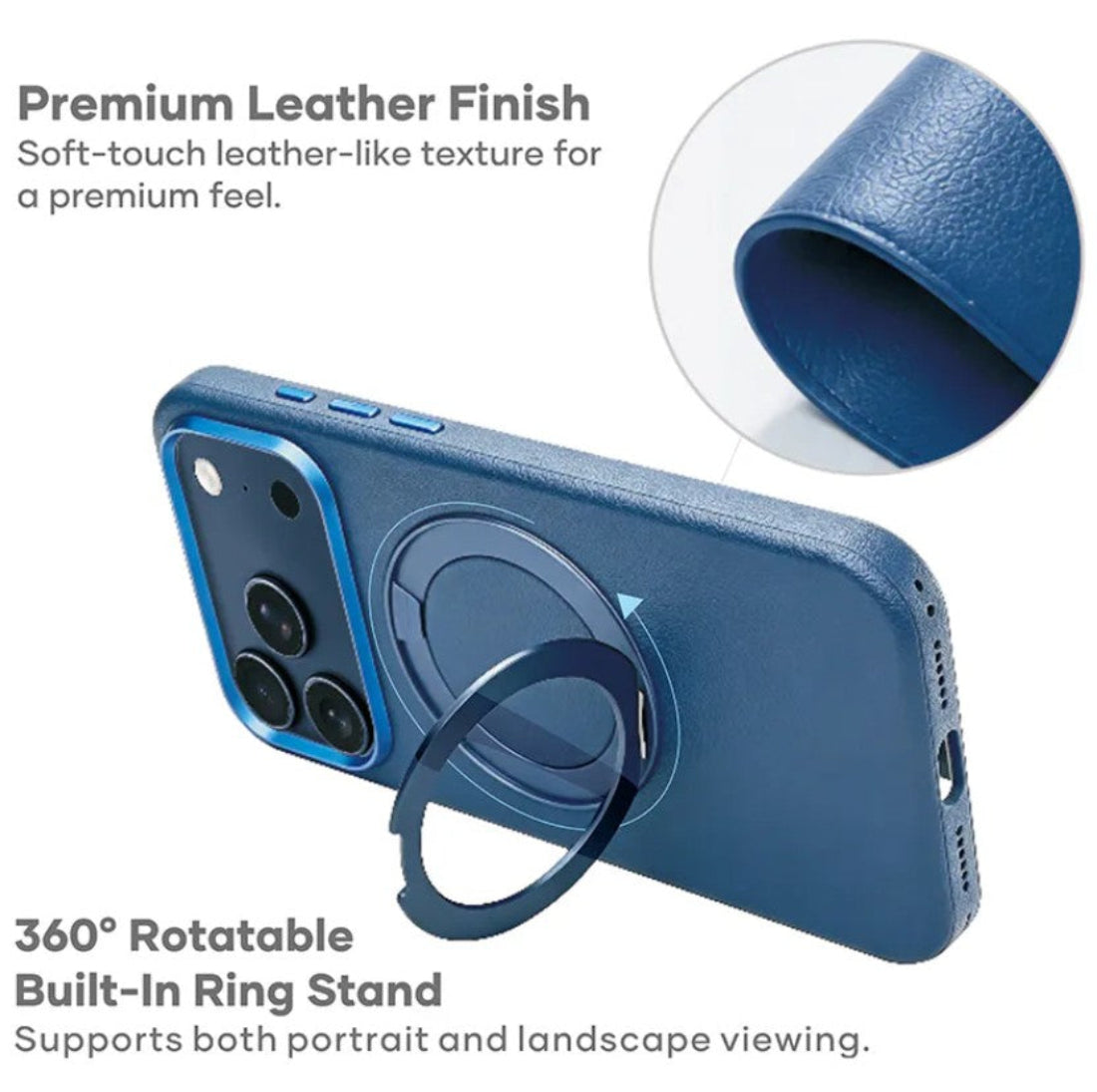 MaxGuard Spin Grip Magpivot Leather Case for Apple iPhone 18 Pro Max / 17 Pro Max - Navy