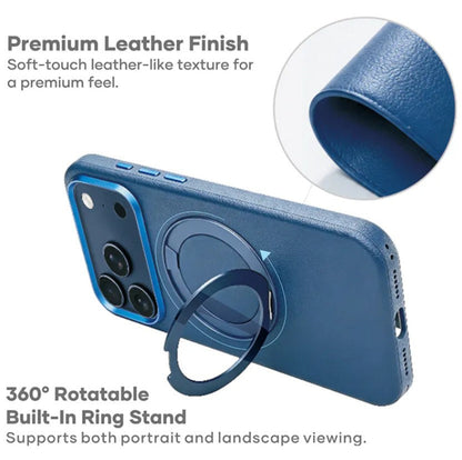 MaxGuard Spin Grip Magpivot Leather Case for Apple iPhone 18 Pro Max / 17 Pro Max - Navy