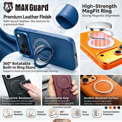 MaxGuard Spin Grip Magpivot Leather Case for Apple iPhone 18 Pro Max / 17 Pro Max - Navy