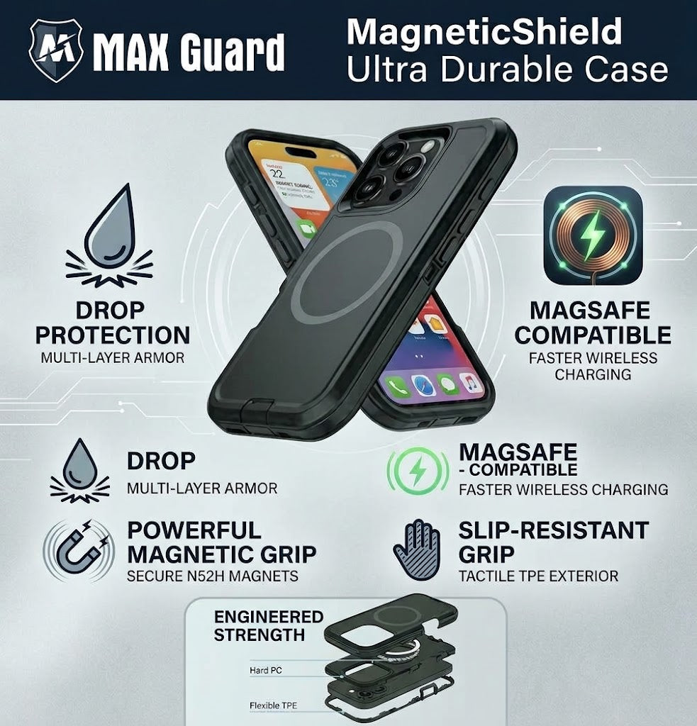 MaxGuard Magnetic Shield Case for Samsung Galaxy S26FE - Black
