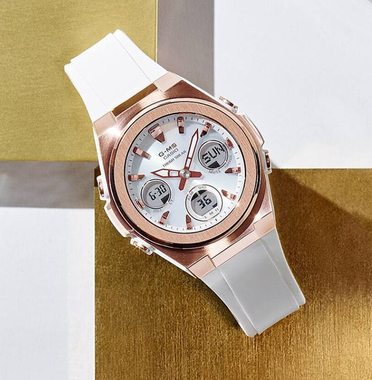 Casio Baby-G Digital & Analogue Solar Watch - Pink Gold / White