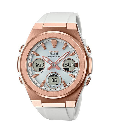 Casio Baby-G Digital & Analogue Solar Watch - Pink Gold / White