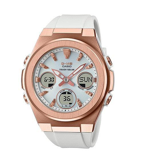 Casio Baby-G Digital & Analogue Solar Watch - Pink Gold / White
