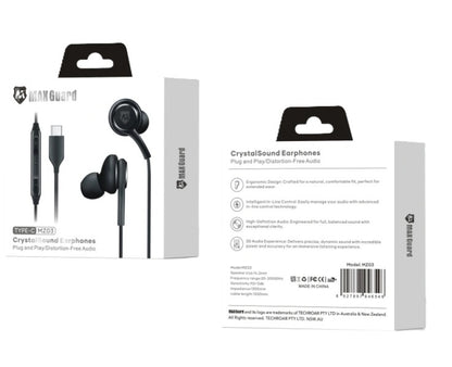 Maxguard Type-C Wired Earphones [MZ03] Distortion-Free Audio (Black)