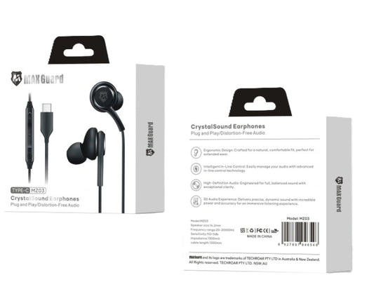 Maxguard Type-C Wired Earphones [MZ03] Distortion-Free Audio (Black)