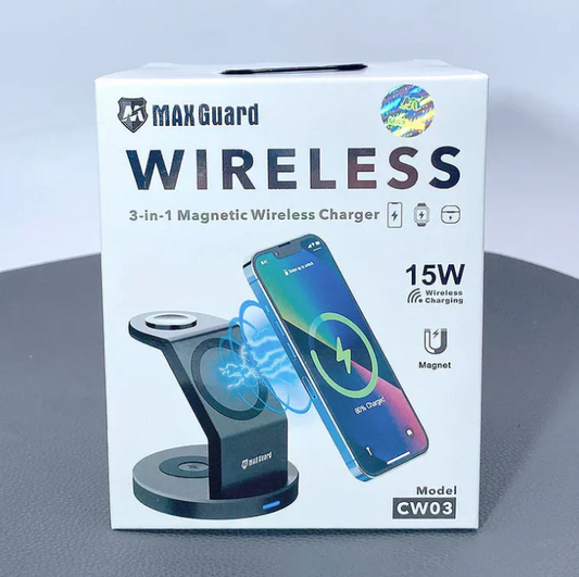 MAXGUARD 3-in-1 Magnetic 15w Wireless Charger for Apple - Black