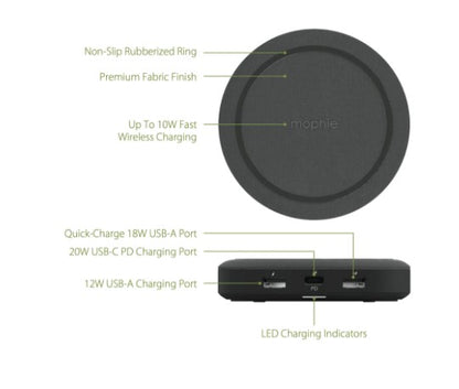 Mophie Universal Wireless Charging Hub, Charge Up to 4 Devices (3 USB Ports + Wireless Charging Surface)