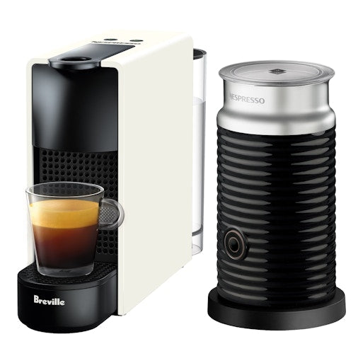 Nespresso Essenza Mini Coffee Machine with Milk Frother by Breville - Pure White