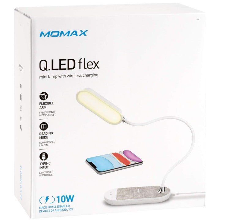 MOMAX Q.LED Flex Mini Lamp with Wireless Charging (White)