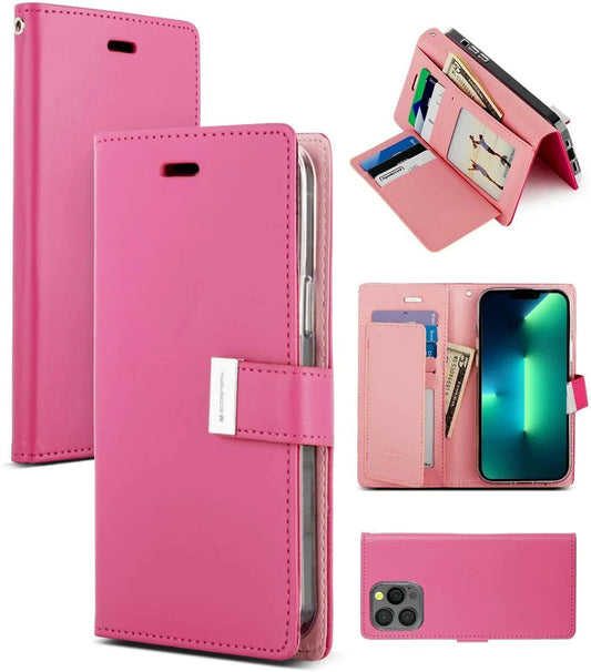 Goospery Rich Diary Book Case - iPhone 14 6.1' - HOT PINK