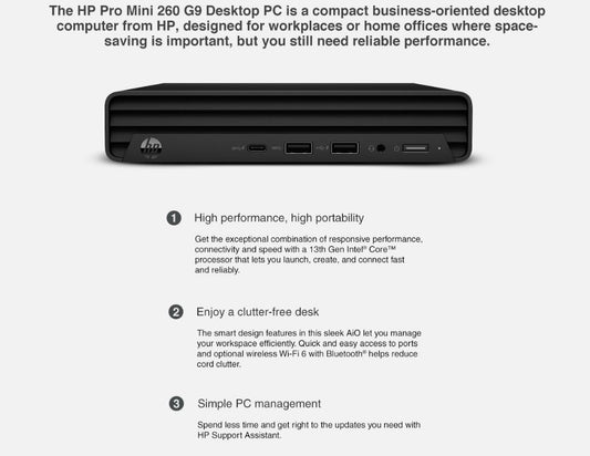 HP Pro Mini 260 G9 Desktop PC intel i5-1334U 16GB 512GB SSD Win11
