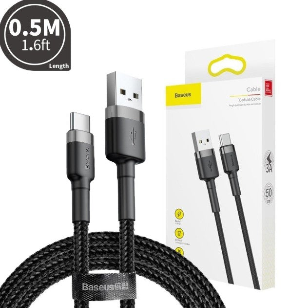 BASEUS - CAFULE Cable USB For TYPE C 3A 0.5m Compatible for iPhone 15 16 Series - Black + Red