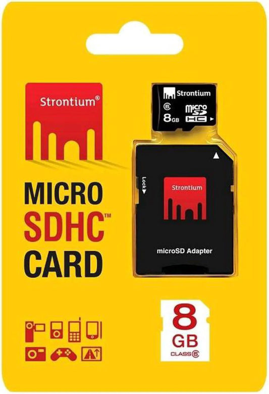 Strontium 8GB MicroSDHC Memory Card with SD Adapter Class 6 (SR8GTFC6A)