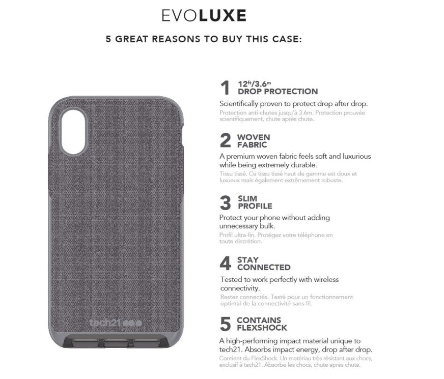 Tech21 Evo Luxe Woven Fabric Slim Case for iPhone XS Max 6.5" - Grey