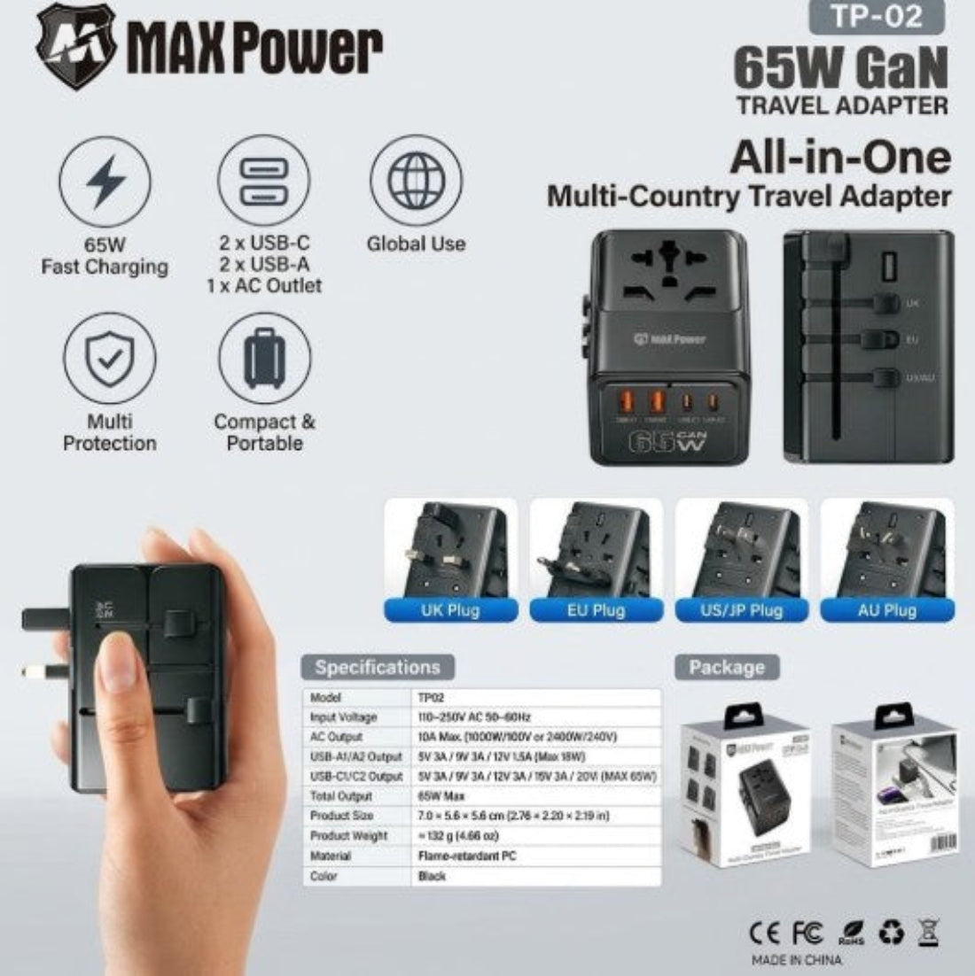MaxPower All-in-One Multi-Country Travel Adaptor [TP-02]