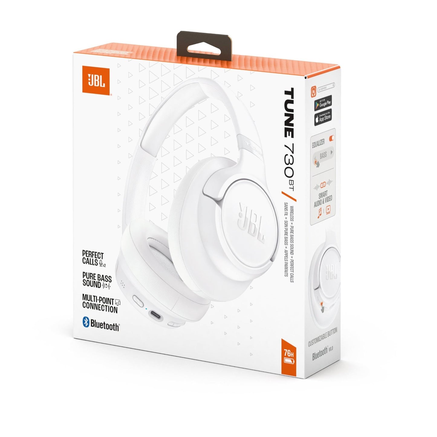 JBL Tune 730BT Wireless Over-Ear Headphones - White (Australian Stock)