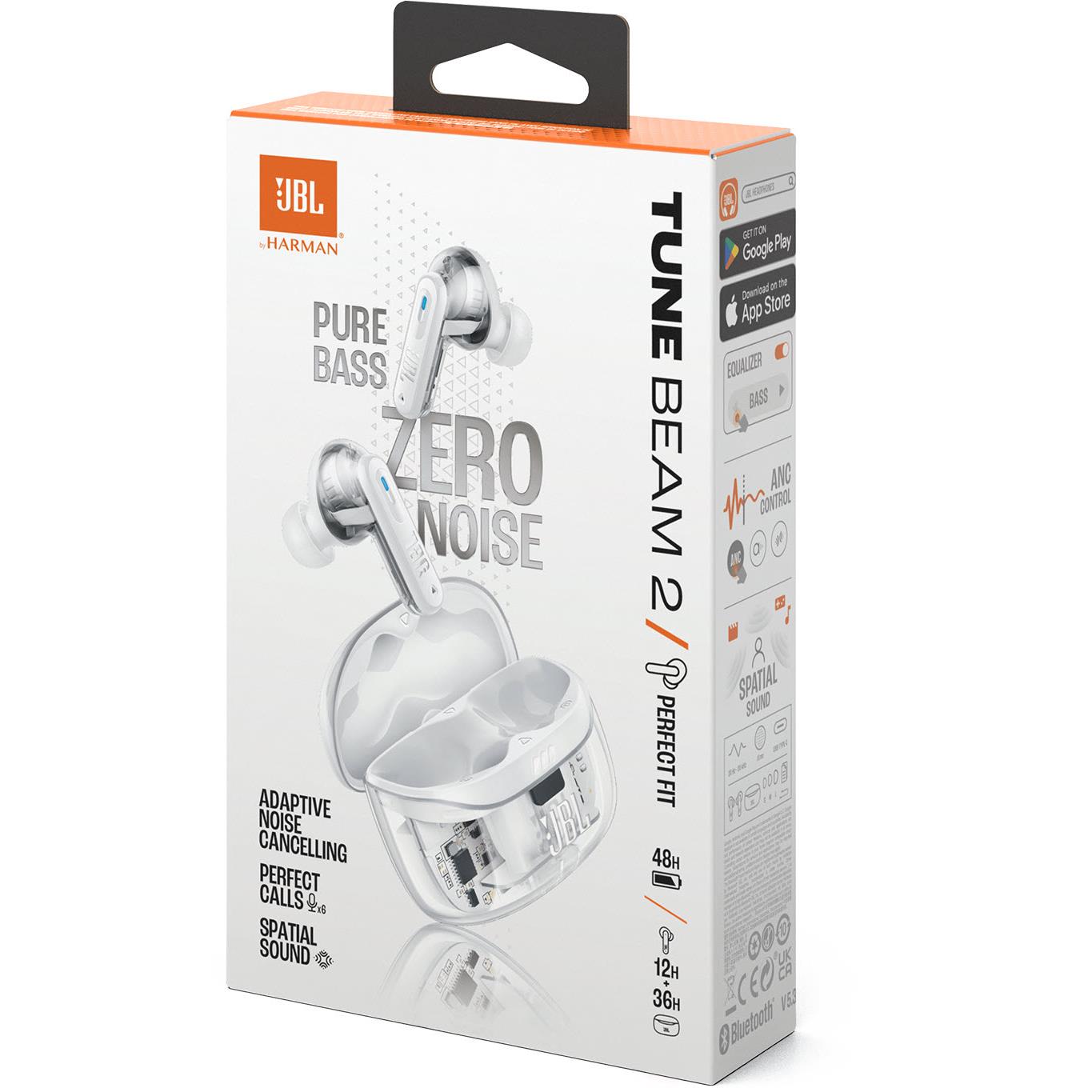 JBL Tune Beam 2 True Wireless Noise Cancelling Earbuds - Ghost White (AU Stock)