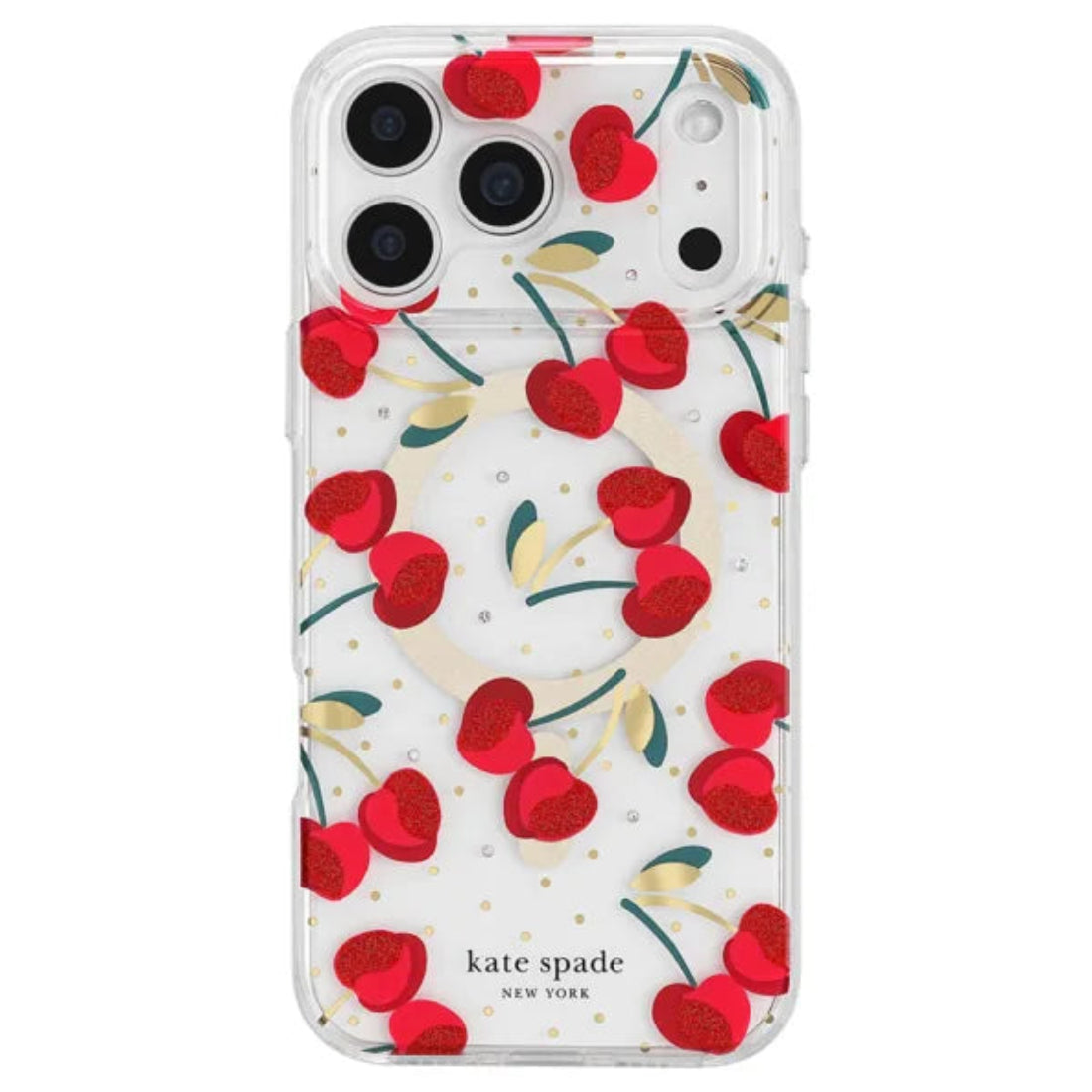 Kate Spade Cherry Dot MagSafe Case for iPhone 18 Pro Max 2026 - Clear / Red & Gold