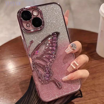 Glitter Butterfly Sandy Case for Apple iPhone 17 Pro Max - Pink