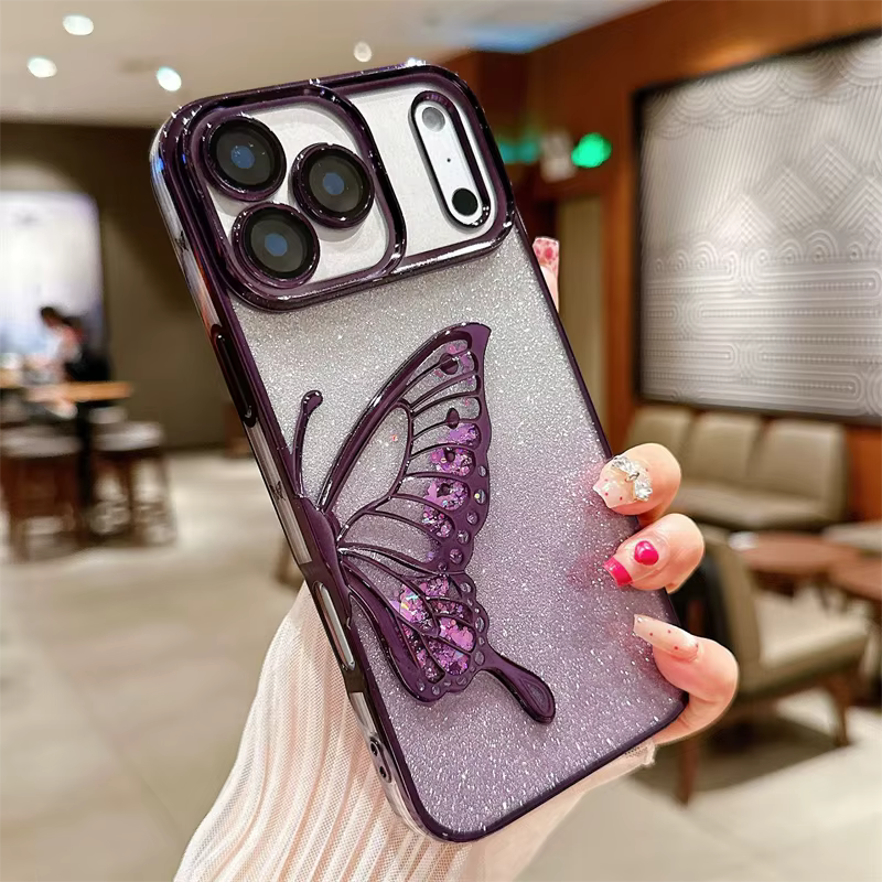 Glitter Butterfly Sandy Case for Apple iPhone 17 Pro Max - Purple