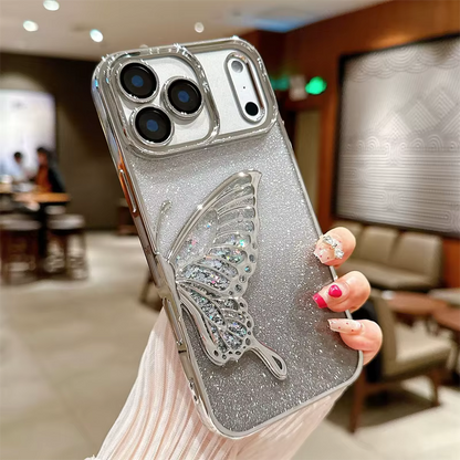 Glitter Butterfly Sandy Case for Apple iPhone 17 Pro Max -Silver