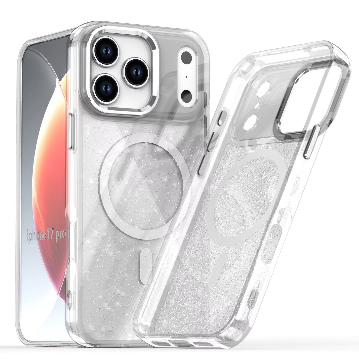 Glitter Shockproof Crystal MagSafe Case for Apple iPhone 17 - Clear Silver
