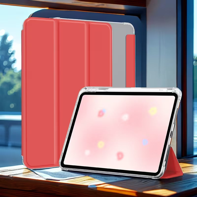 Smart Case for Apple iPad 10.2" w/ Stylus Holder - Red / Clear Back