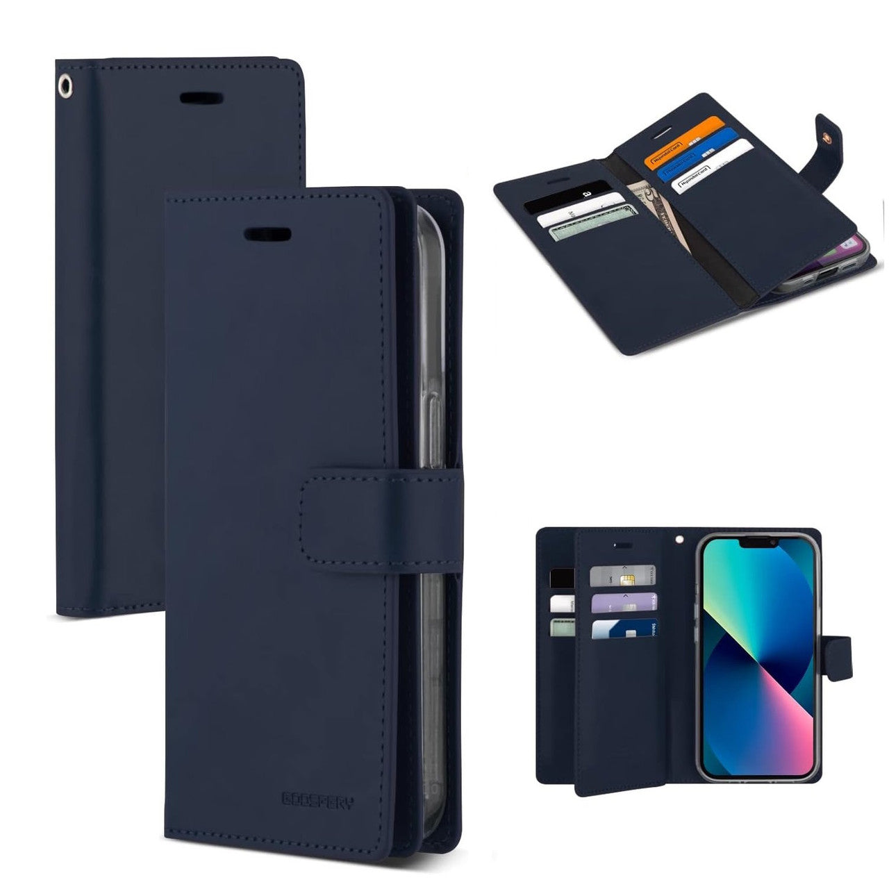 Mansoor Diary Case with Card Slot for iPhone 13 Pro Max (6.7') - Navy