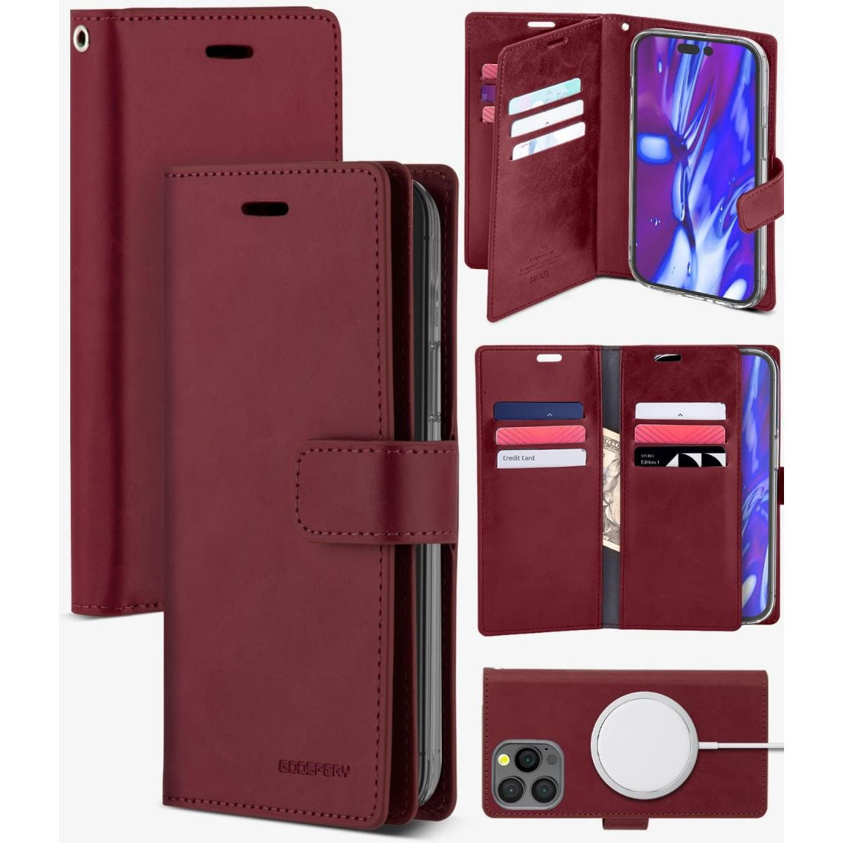 Mansoor Diary Case with Card Slot for iPhone 12 Mini 5.4' - Maroon