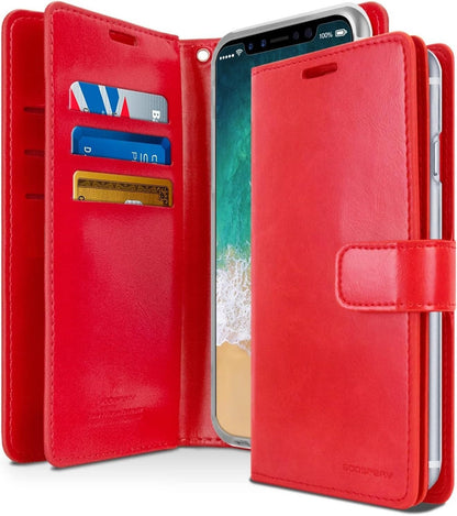 Mansoor Diary Case with Card Slot for iPhone 13 Pro Max (6.7') - Red