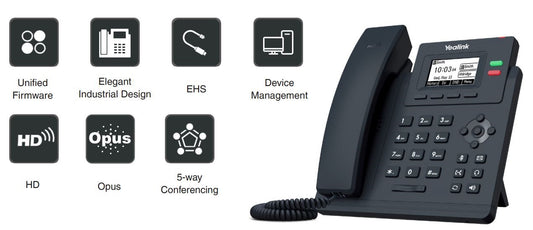 Yealink T31P 2 Line IP phone Entry-level, 132x64 LCD, PoE. No Power Adapter included, Zoom, HD Voice, 5-Way Local Conference, Unified Firmware