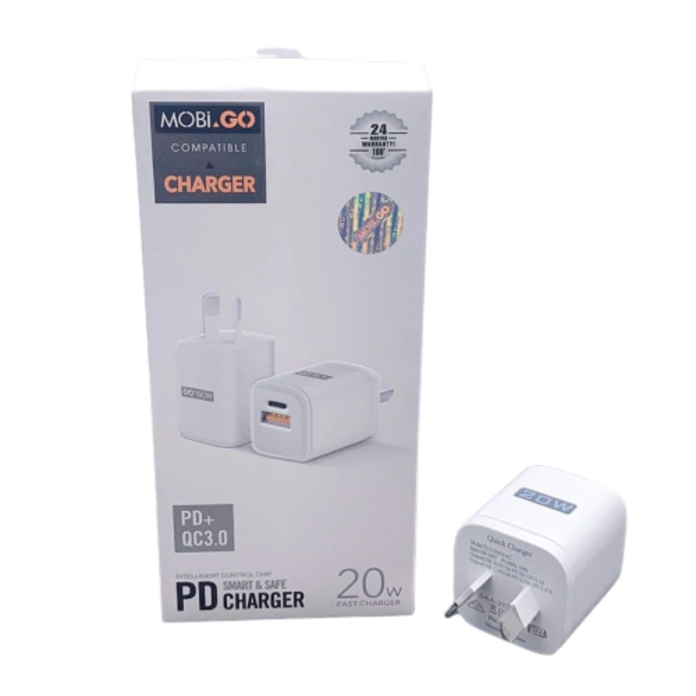 MOBIGO - PD+QC3.0 20W USB + TYPE C POWER ADAPTOR, Model : TCS2081AC