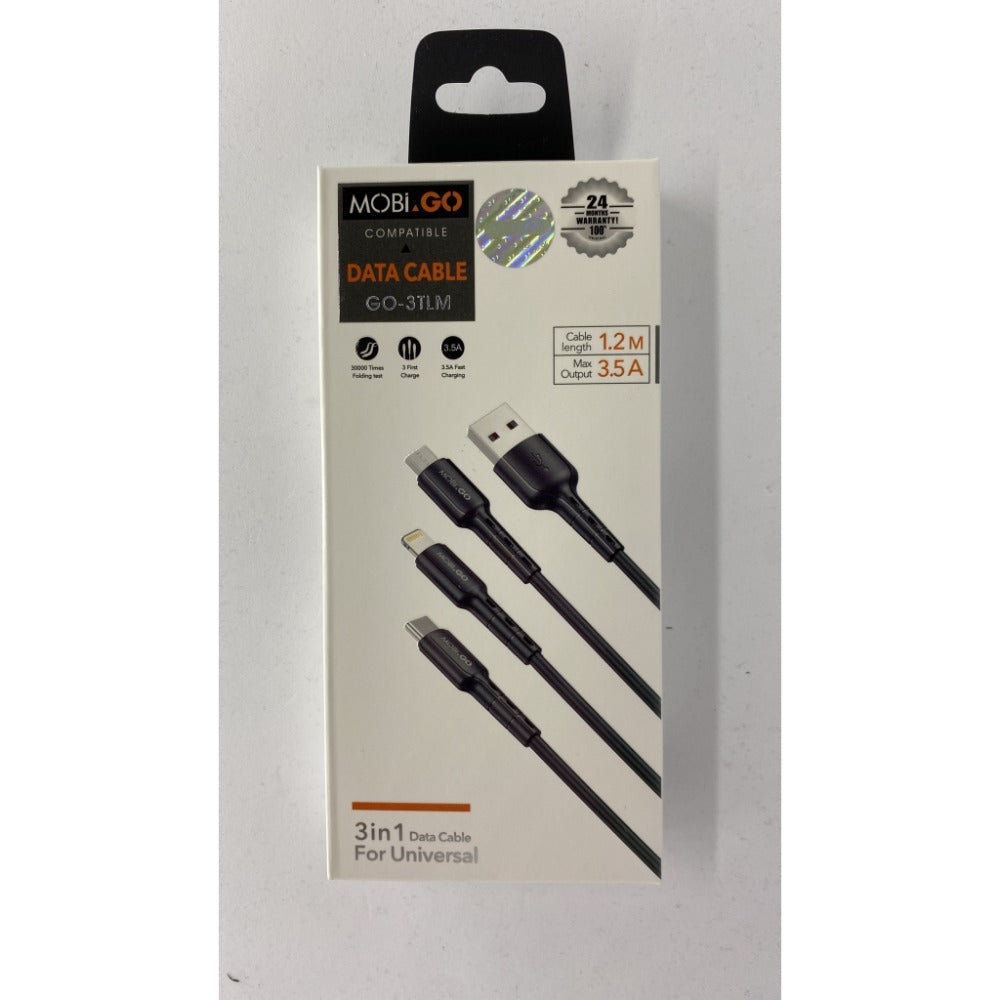 MOBiGO (GO3TLM) - 3 IN 1 USB TO MICRO +  IP + TYPE C CABLE