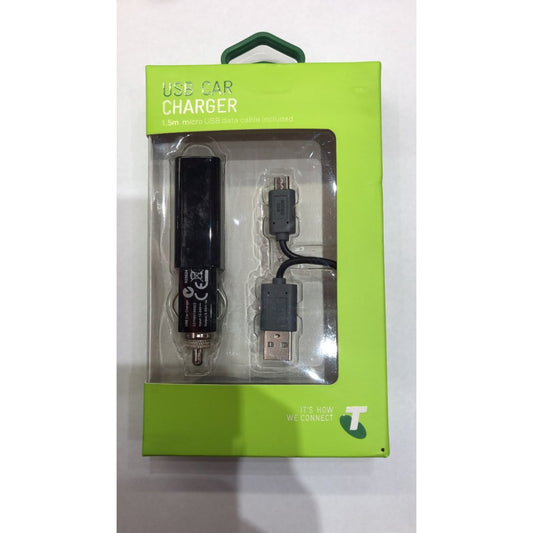 Telstra USB Car Charger w/ Micro USB Cable - BLACK