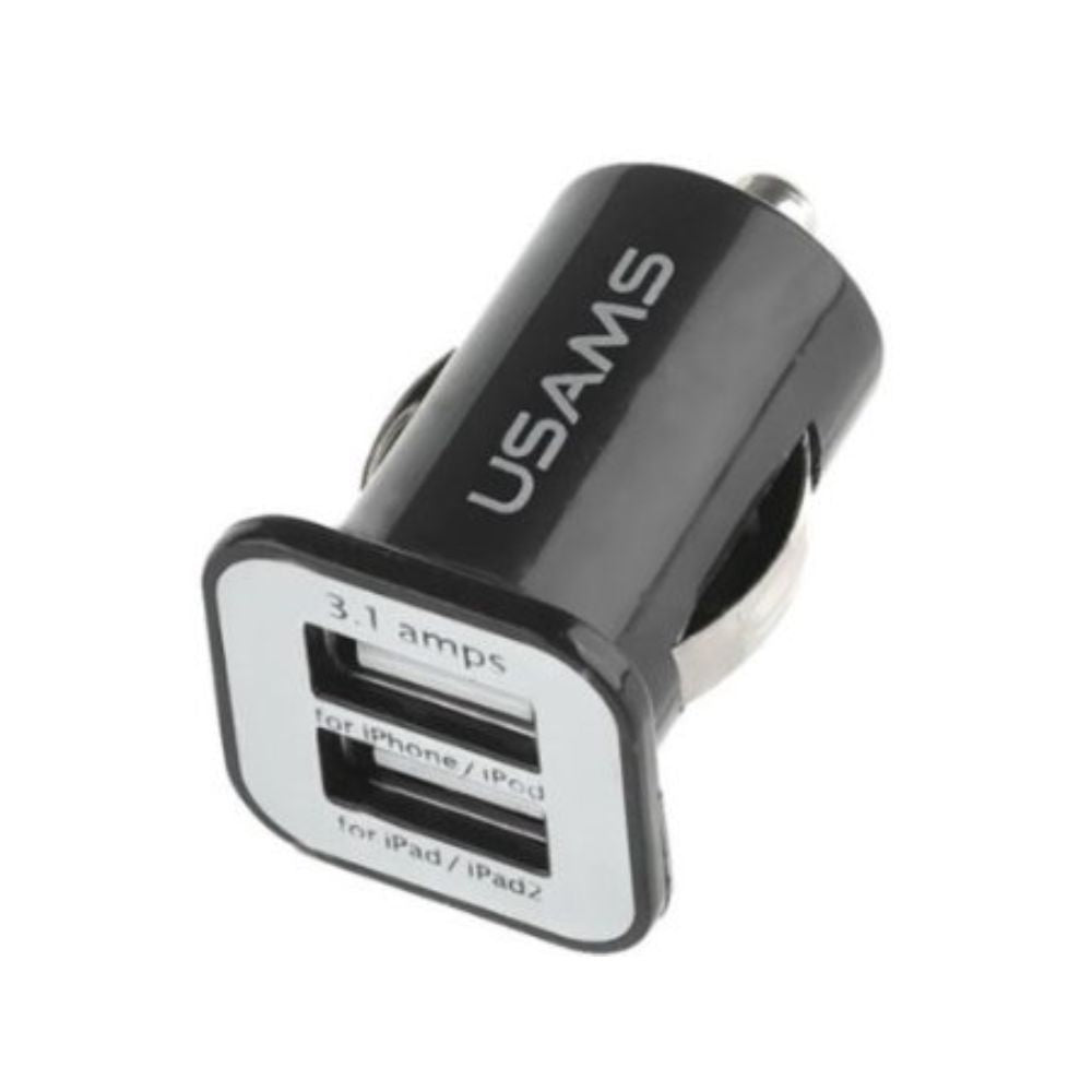 USAMS Car Charger 2 port USB iPhone/iPad - 3.1amp BLACK